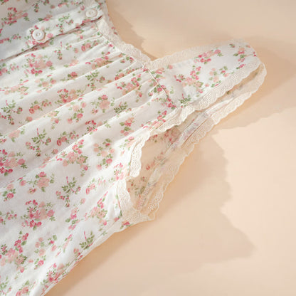 Chemise de nuit sans manches en pur coton à motif floral rose - image 4