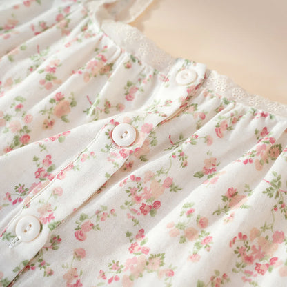 Chemise de nuit sans manches en pur coton à motif floral rose - image 5