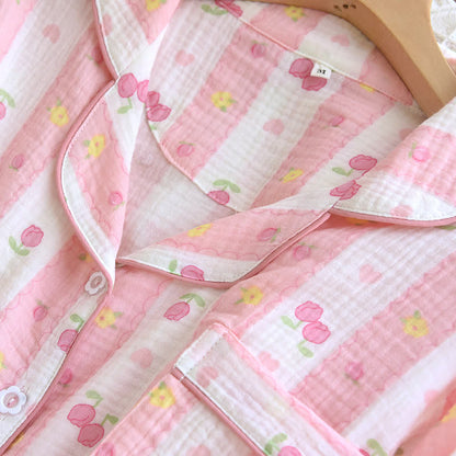 Ensemble de détente en coton rayé à motif rose - image 5