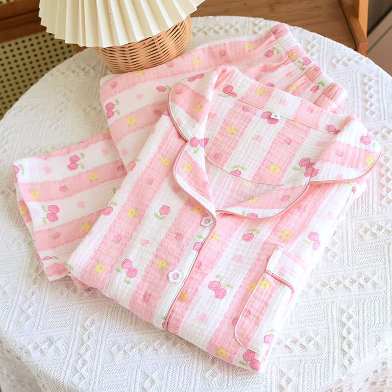 Ensemble de détente en coton rayé à motif rose - image 2
