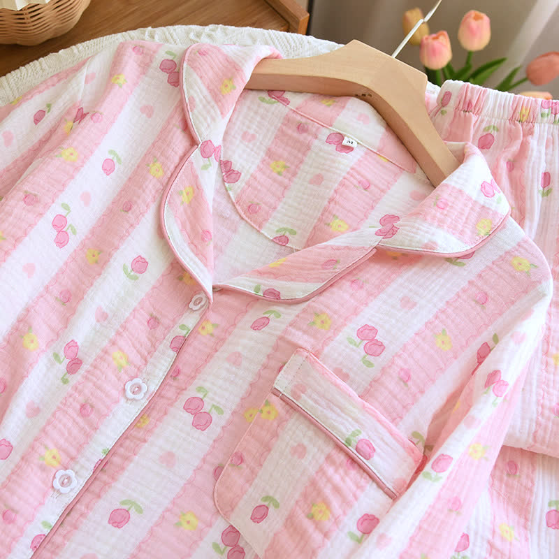 Ensemble de détente en coton rayé à motif rose - image 4