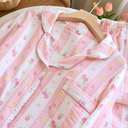 Ensemble de détente en coton rayé à motif rose - image 4