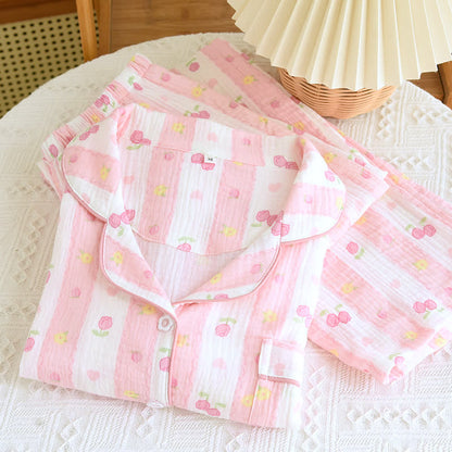Ensemble de détente en coton rayé à motif rose - image 1