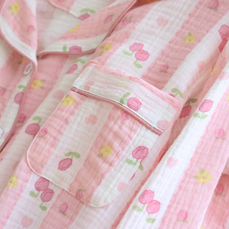 Ensemble de détente en coton rayé à motif rose - image 6