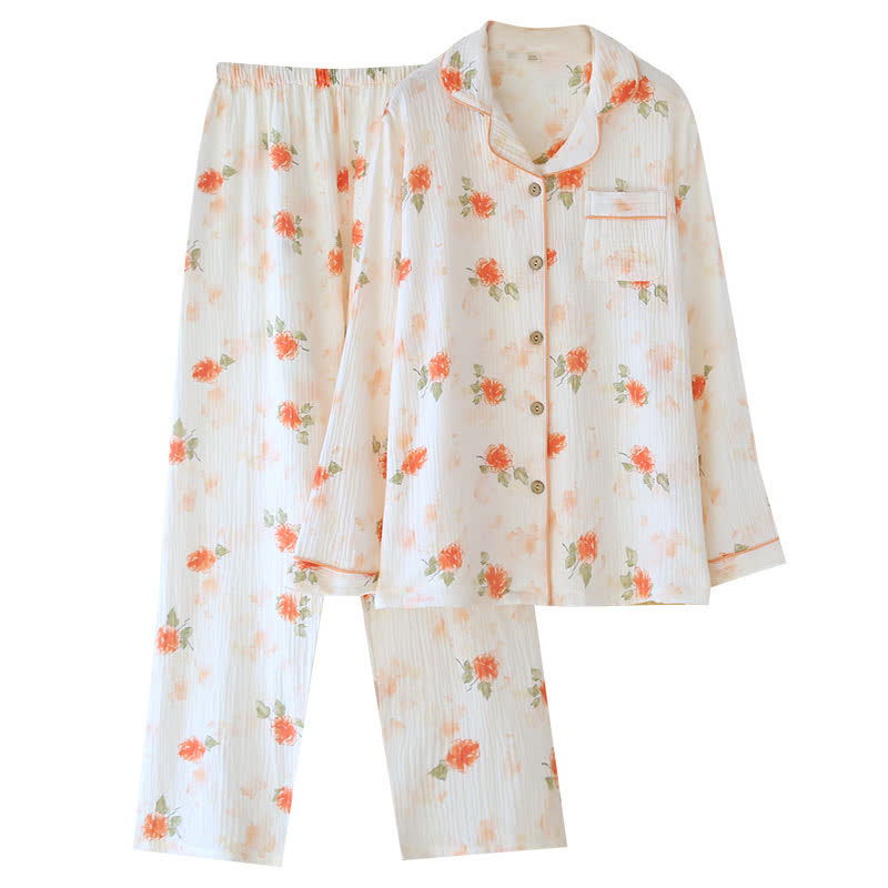 Ensemble de vêtements d'intérieur en gaze de coton orange et rose - image 1