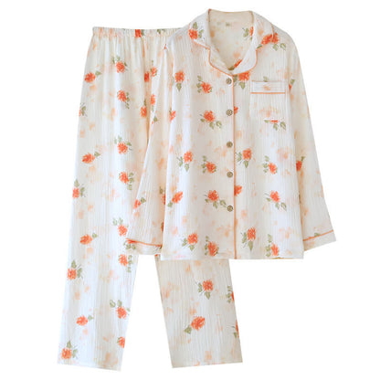 Ensemble de vêtements d'intérieur en gaze de coton orange et rose - image 1