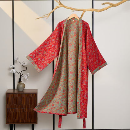 Peignoir kimono romantique en coton à motif de roses - image 0