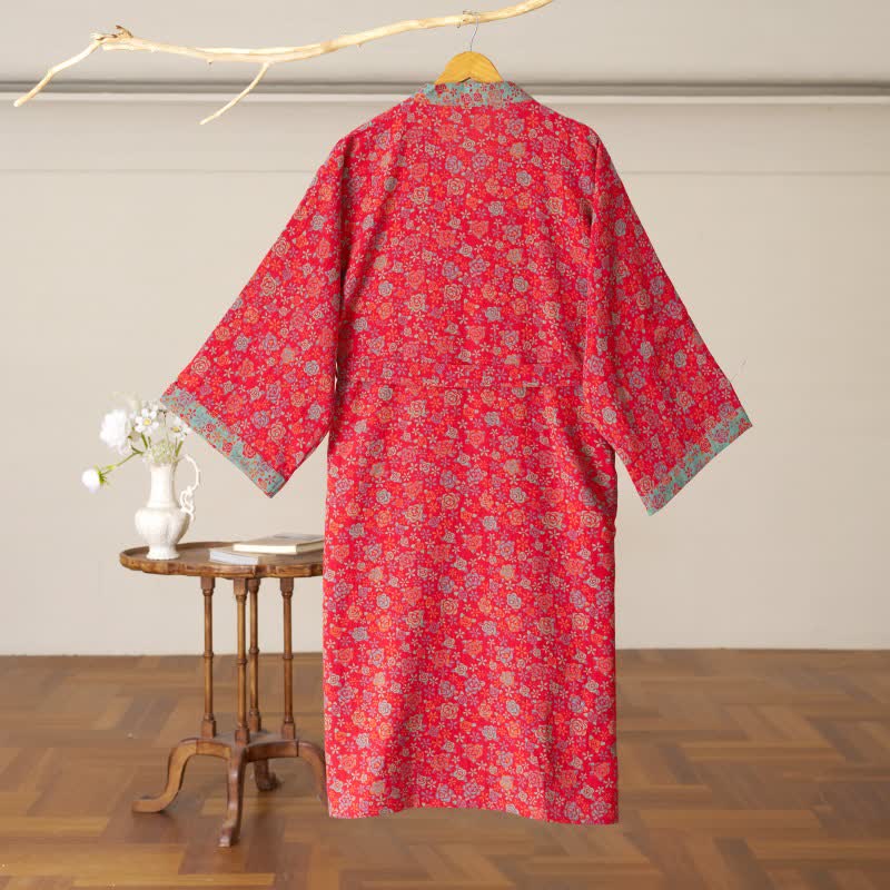 Peignoir kimono romantique en coton à motif de roses - image 3