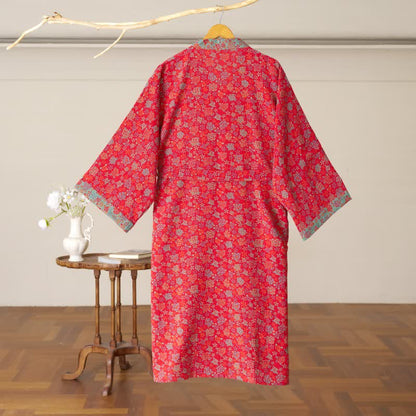 Peignoir kimono romantique en coton à motif de roses - image 3