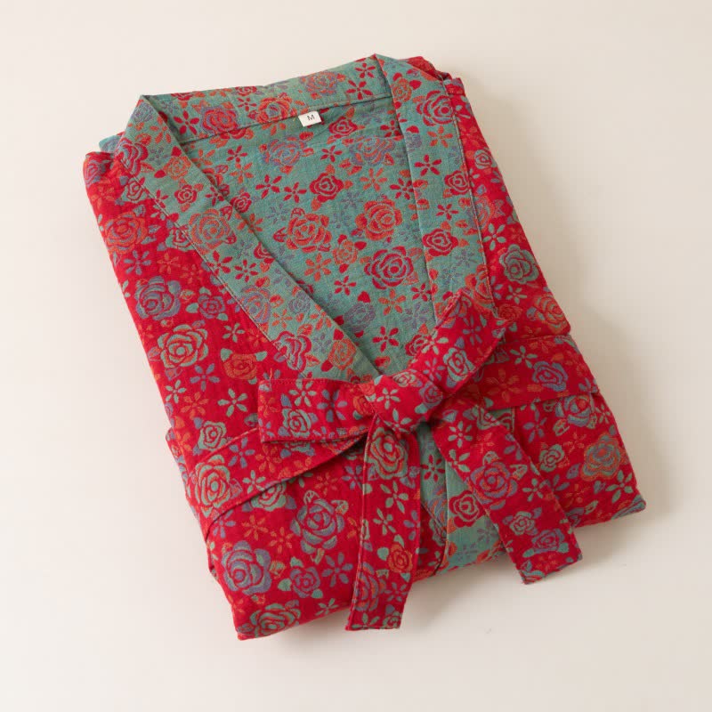 Peignoir kimono romantique en coton à motif de roses - image 4