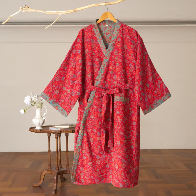 Peignoir kimono romantique en coton à motif de roses - image 2
