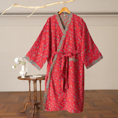 Peignoir kimono romantique en coton à motif de roses - image 2