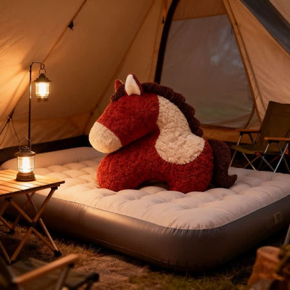 Coussin festif en sherpa avec mascotte de cheval rouge - image 5
