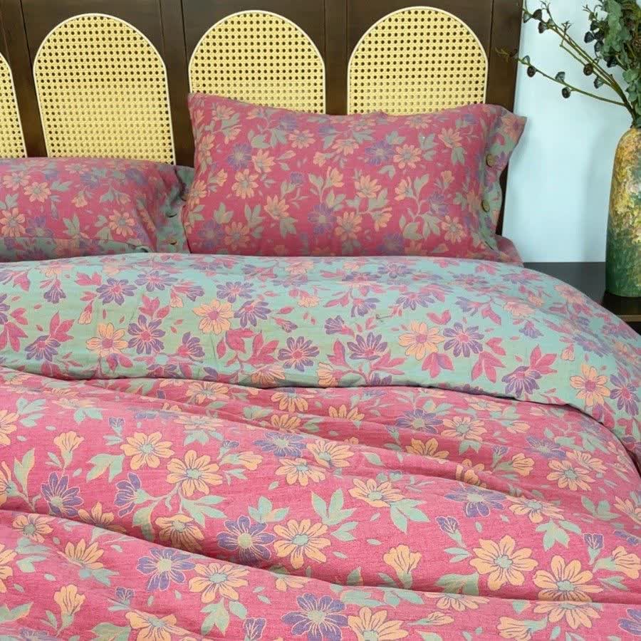 Parure de lit « Country Gardenia Floral » en gaze de coton (4 pièces) - Rose - roi - image 0