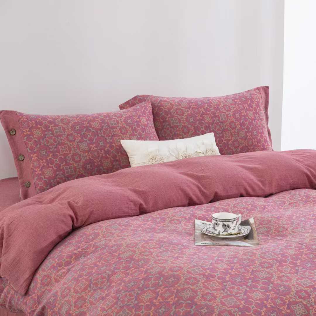 Ensemble de literie en gaze de coton à motif vintage (4 pièces) - image 1