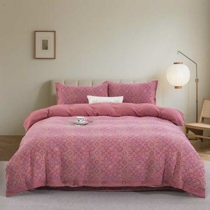Ensemble de literie en gaze de coton à motif vintage (4 pièces) - roi - image 0