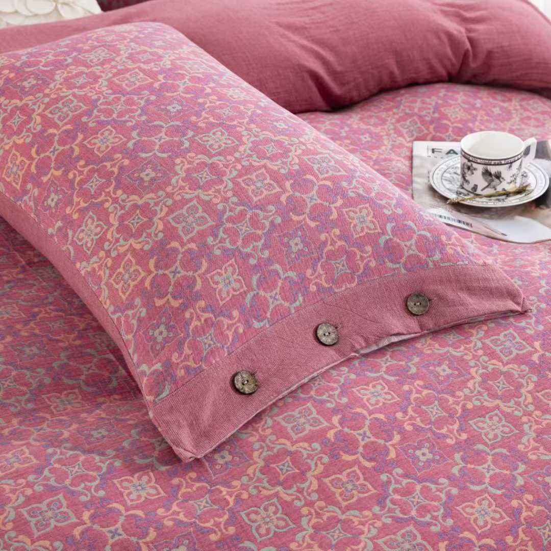 Ensemble de literie en gaze de coton à motif vintage (4 pièces) - image 4