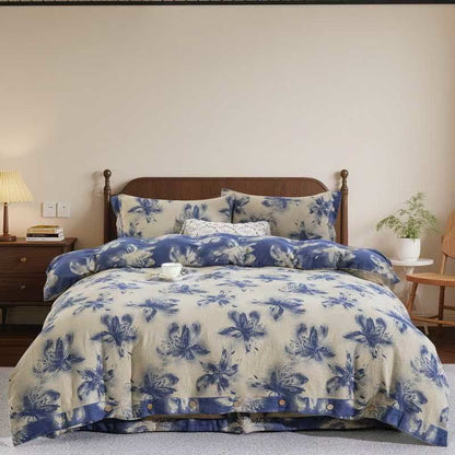 Ensemble de literie en coton de style oriental à motifs floraux (4 pièces) - Bleu - roi - image 7