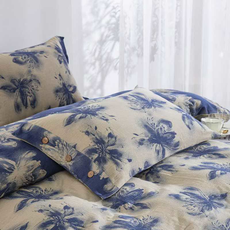 Ensemble de literie en coton de style oriental à motifs floraux (4 pièces) - image 9