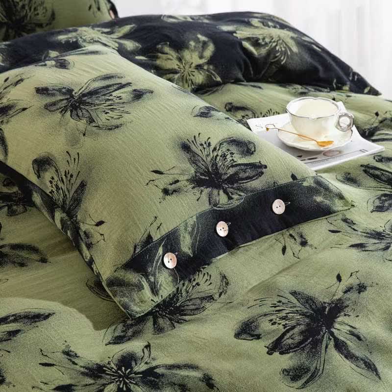 Ensemble de literie en coton de style oriental à motifs floraux (4 pièces) - image 4