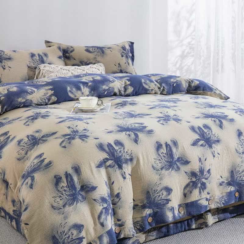 Ensemble de literie en coton de style oriental à motifs floraux (4 pièces) - image 8
