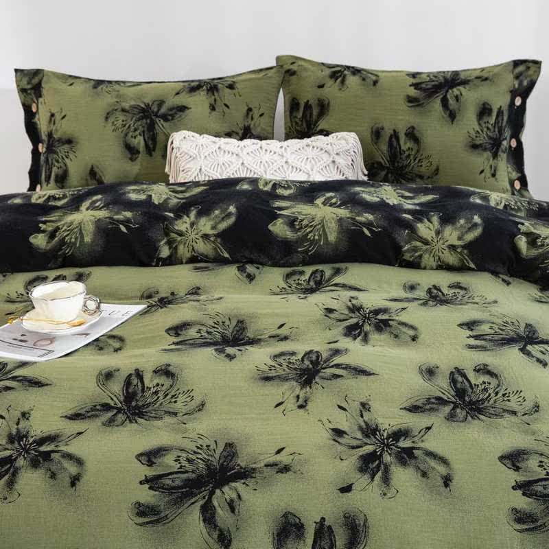 Ensemble de literie en coton de style oriental à motifs floraux (4 pièces) - image 1