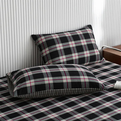 Drap de lit classique en coton à grands carreaux - Noir - 2 taies d'oreiller - 48 cm x 74 cm - image 3