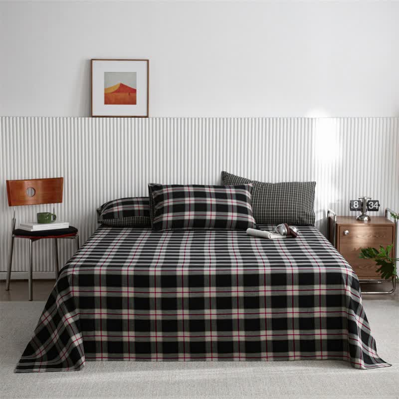 Drap de lit classique en coton à grands carreaux - Noir - Couvre-lit avec 2 taies d'oreiller - 245 cm x 270 cm - image 0