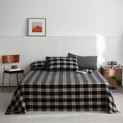 Drap de lit classique en coton à grands carreaux - Noir - Couvre-lit avec 2 taies d'oreiller - 245 cm x 270 cm - image 0