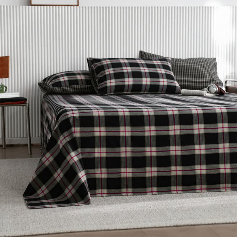 Drap de lit classique en coton à grands carreaux - image 1