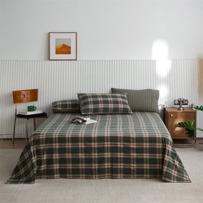 Drap de lit classique en coton à grands carreaux - Vert - Couvre-lit avec 2 taies d'oreiller - 245 cm x 270 cm - image 4