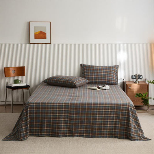 Drap-housse/couvre-lit classique vintage en coton à carreaux - Bleu - Couvre-lit avec 2 taies d'oreiller - 245 cm x 270 cm - image 0