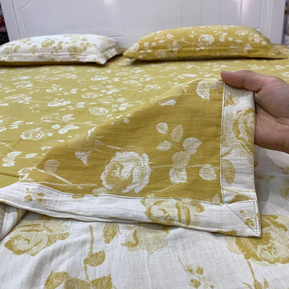 Drap-housse réversible en coton à motif de roses jaunes - image 1