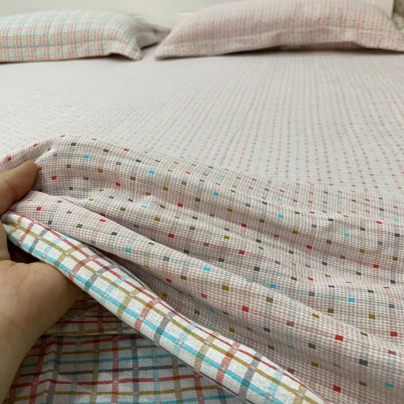 Drap-housse réversible en coton coloré à carreaux vichy - image 1
