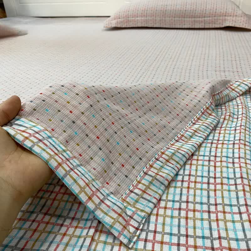 Drap-housse réversible en coton coloré à carreaux vichy - image 3