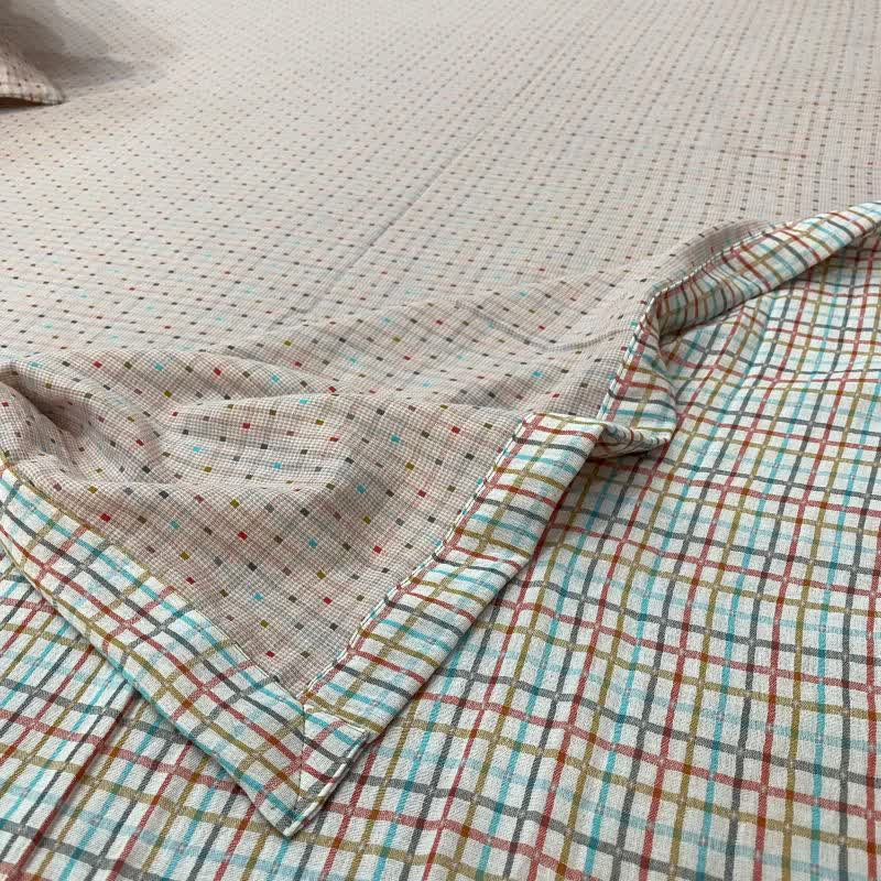 Drap-housse réversible en coton coloré à carreaux vichy - 2 taies d'oreiller - 48 cm x 74 cm - image 0