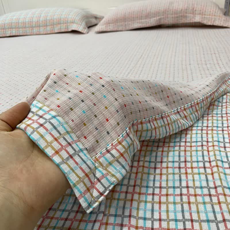 Drap-housse réversible en coton coloré à carreaux vichy - image 2