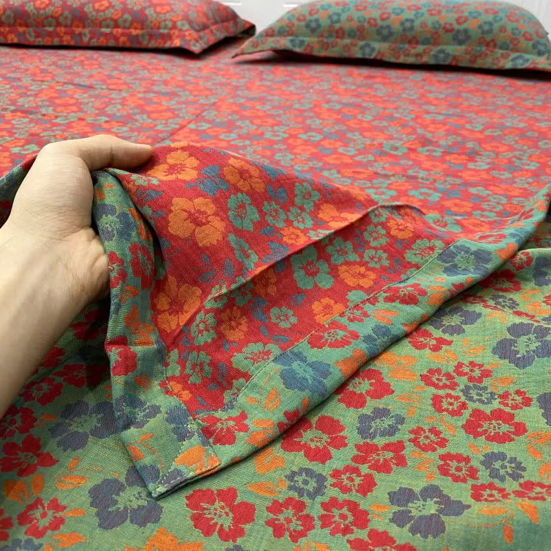 Drap-housse réversible en coton à motif floral champêtre - image 2