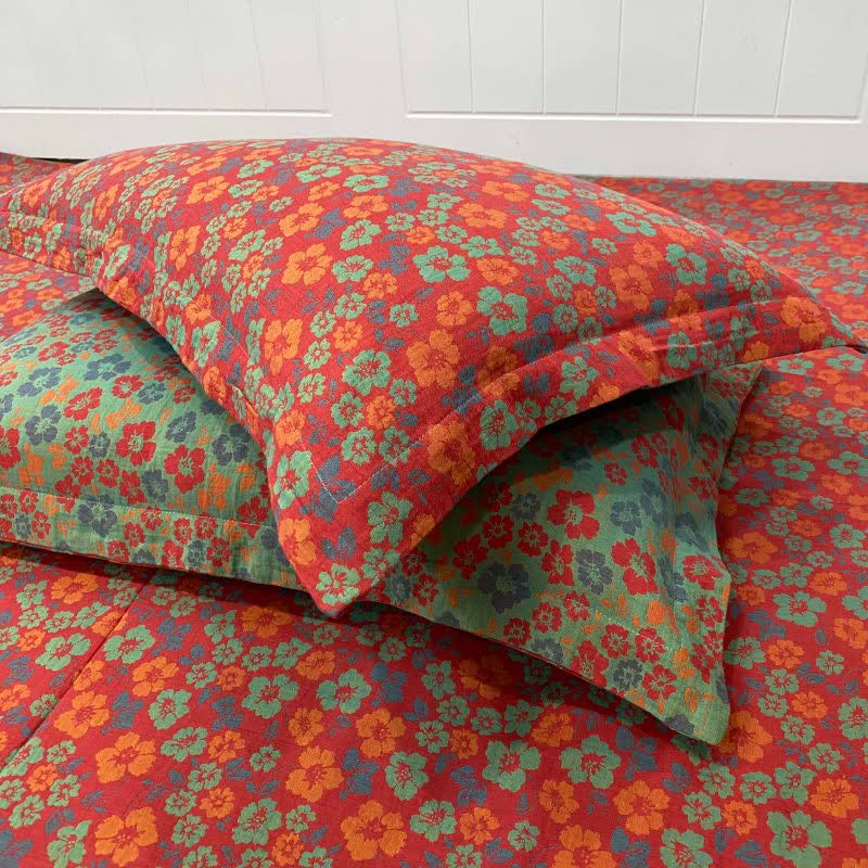 Drap-housse réversible en coton à motif floral champêtre - Rouge - 2 taies d'oreiller - 48 cm x 74 cm - image 4