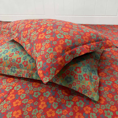 Drap-housse réversible en coton à motif floral champêtre - Rouge - 2 taies d'oreiller - 48 cm x 74 cm - image 4