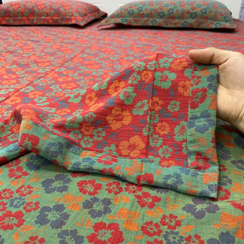 Drap-housse réversible en coton à motif floral champêtre - image 1