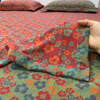 Drap-housse réversible en coton à motif floral champêtre - image 1