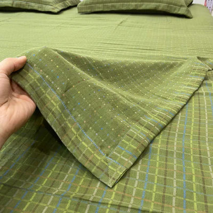 Drap-housse réversible en coton à carreaux vichy verts - Couvre-lit avec 2 taies d'oreiller - 270 cm x 245 cm - image 0