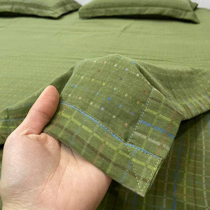 Drap-housse réversible en coton à carreaux vichy verts - image 3
