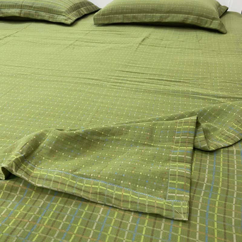 Drap-housse réversible en coton à carreaux vichy verts - image 1