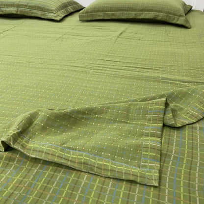 Drap-housse réversible en coton à carreaux vichy verts - image 1