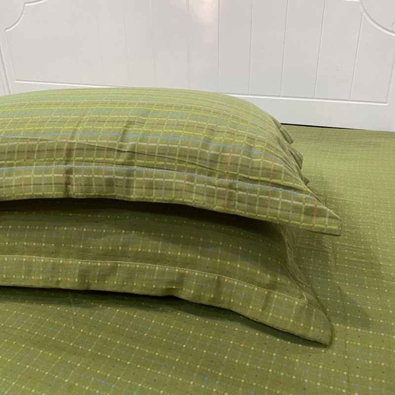 Drap-housse réversible en coton à carreaux vichy verts - 2 taies d'oreiller - 48 cm x 74 cm - image 4
