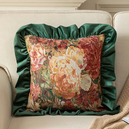 Coussin décoratif à volants en forme de pivoine peinte à l'huile - Vert - taie d'oreiller - 48 cm x 48 cm - image 4