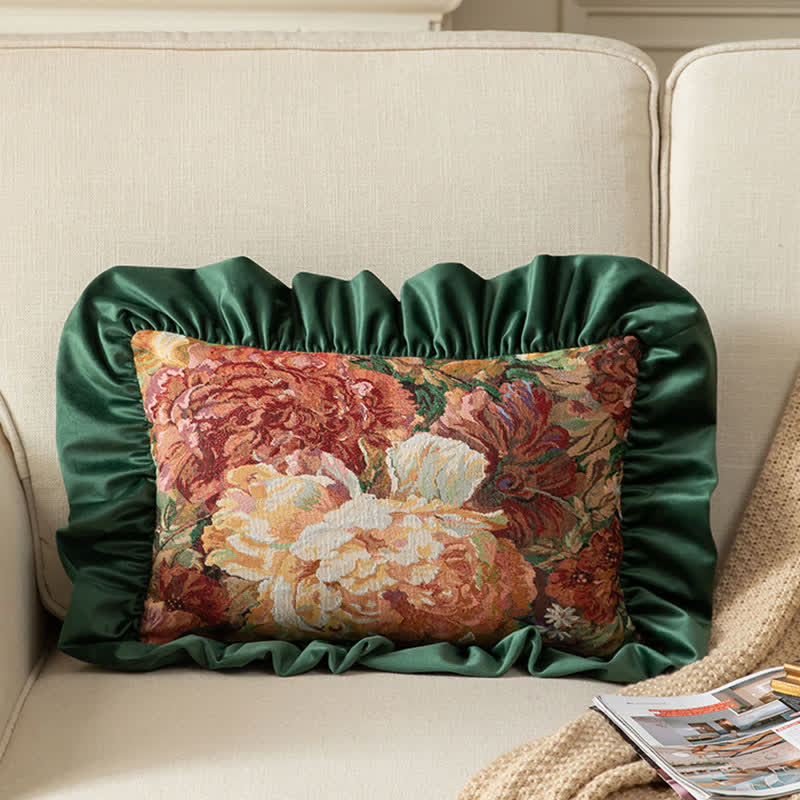 Coussin décoratif à volants en forme de pivoine peinte à l'huile - Vert - taie d'oreiller - 30 cm x 50 cm - image 5