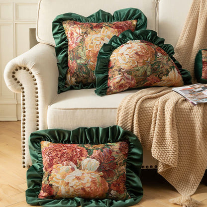 Coussin décoratif à volants en forme de pivoine peinte à l'huile - image 0